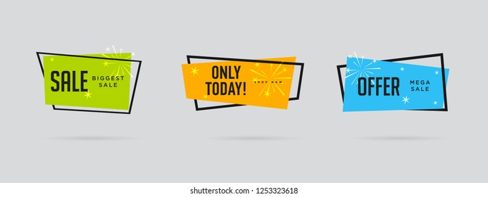 Set of modern abstract vector banners. Discount offer price label, symbol for advertising campaign in retail, sale promo marketing, ad offer on shopping. Template ready for use in web or print design