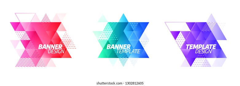 Set of modern abstract vector banners. Isolated gradient triangles with geometric lines, dots. Vector illustration.