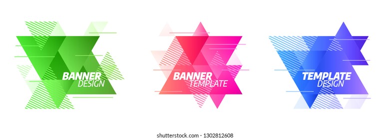 Set of modern abstract vector banners. Isolated gradient triangles with geometric lines, dots. Vector illustration.