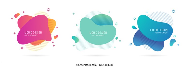 Set of modern abstract vector banners. Flat geometric shapes of different colors with black outline in memphis design style. Template ready for use in web or print design