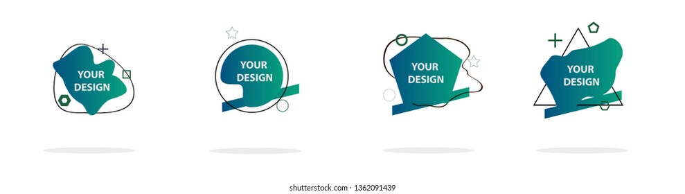 Set of modern abstract vector banners. Multicolor flat geometric shapes. Geometric gradient figures, trendy dynamic elements.