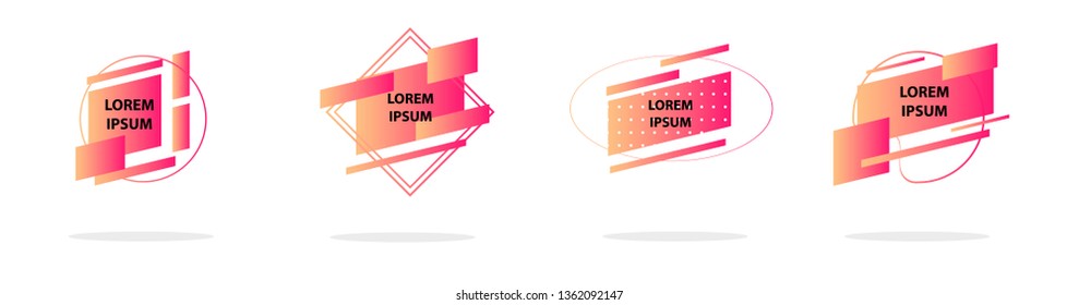 Set of modern abstract vector banners. Multicolor flat geometric shapes. Geometric gradient figures, trendy dynamic elements.