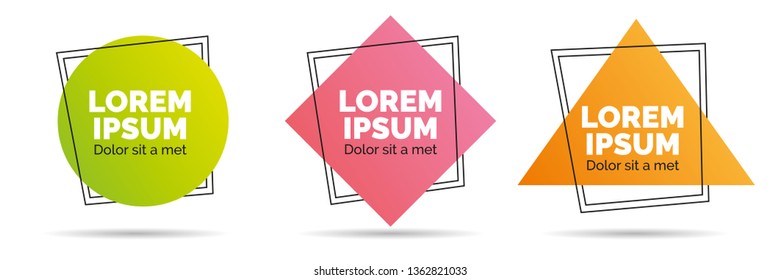 Set of modern abstract vector banners. Geometric shapes of different colors with black outline design - Vector
