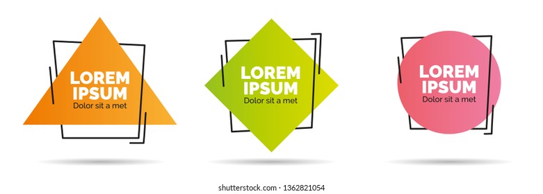 Set of modern abstract vector banners. Geometric shapes of different colors with black outline design - Vector