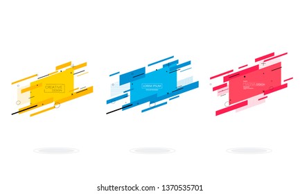 Set of modern abstract vector banners. Flat geometric shapes of different colors with black outline in memphis design style. Template ready for use in web or print design.
