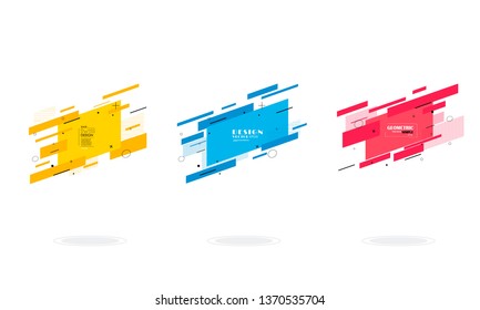 Set of modern abstract vector banners. Flat geometric shapes of different colors with black outline in memphis design style. Template ready for use in web or print design.