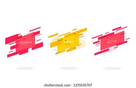 Set of modern abstract vector banners. Flat geometric shapes of different colors with black outline in memphis design style. Template ready for use in web or print design.