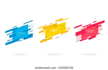 Set of modern abstract vector banners. Flat geometric shapes of different colors with black outline in memphis design style. Template ready for use in web or print design.