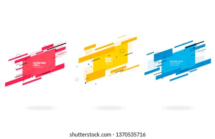Set of modern abstract vector banners. Flat geometric shapes of different colors with black outline in memphis design style. Template ready for use in web or print design.