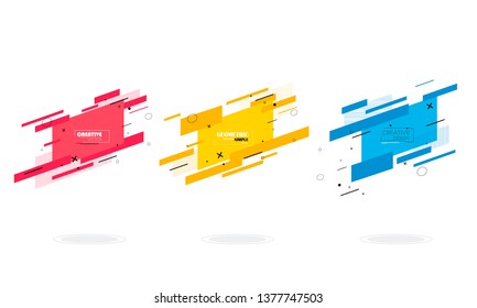 Set of modern abstract vector banners. Flat geometric shapes of different colors with black outline in memphis design style. Template ready for use in web or print design.