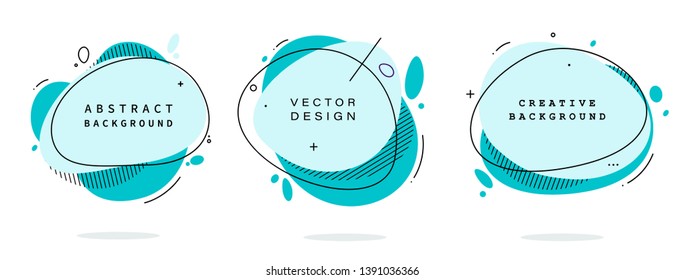 Set of modern abstract vector banners. Flat geometric shapes of different colors with black outline in memphis design style. Template ready for use in web or print design. eps 10