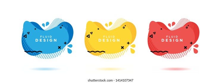 Set of modern abstract vector banners. Flat geometric shapes of different colors with black outline in memphis design style. Template ready for use in web or print design
