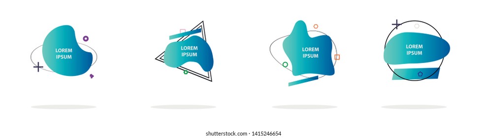 Set of modern abstract vector banners. Multicolor flat geometric shapes. Geometric gradient figures, trendy dynamic elements.