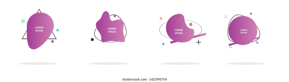 Set of modern abstract vector banners. Multicolor flat geometric shapes. Geometric gradient figures, trendy dynamic elements.