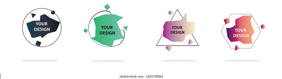 Set of modern abstract vector banners. Multicolor flat geometric shapes. Geometric gradient figures, trendy dynamic elements.