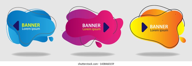 Set of modern abstract vector banners. Geometric shapes of different colors with black outline in memphis design style.