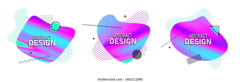 Set of modern abstract vector banners. Fluid organic colorful shapes. Abstract background. Memphis design style for use in web or print
