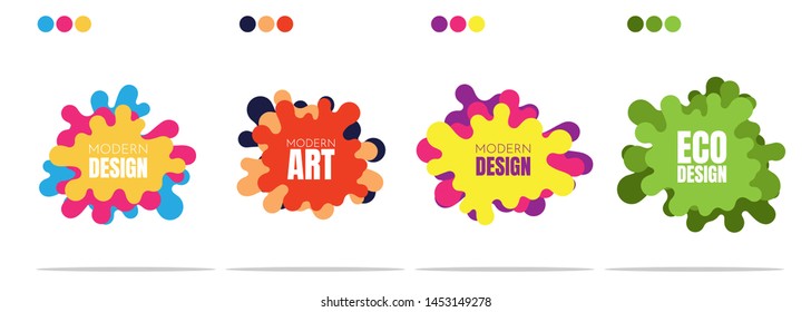 Set of modern abstract vector banners. Flat geometric shapes of different colors with black outline in memphis design style. 