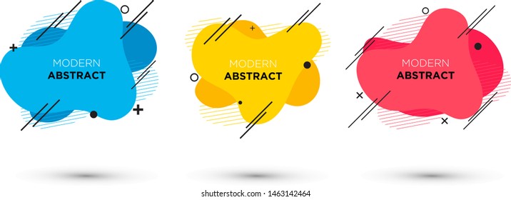 Set of modern abstract vector banners. Liquid color banners. Flat geometric shapes of different colors with black outline.