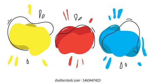 Set of modern abstract vector banners. Liquid color banners. Flat geometric shapes of different colors with black outline hand drawn doodle style