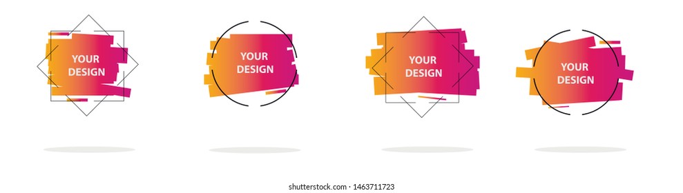 Set of modern abstract vector banners. Multicolor flat geometric shapes. Geometric gradient figures, trendy dynamic elements.