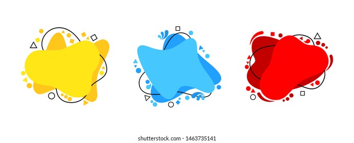 Set of modern abstract vector banners. Liquid color banners. Flat geometric shapes of different colors with black outline. logo, flyer, poster, presentation and advertising.