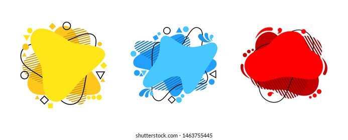 Set of modern abstract vector banners. Liquid color banners. Flat geometric shapes of different colors with black outline. logo, flyer, poster, presentation and advertising.