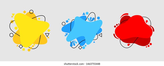 Set of modern abstract vector banners. Liquid color banners. Flat geometric shapes of different colors with black outline. logo, flyer, poster, presentation and advertising.