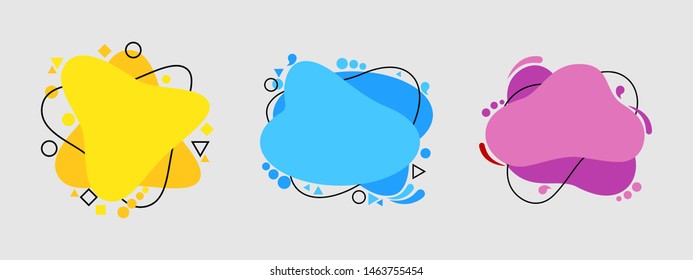Set of modern abstract vector banners. Liquid color banners. Flat geometric shapes of different colors with black outline. logo, flyer, poster, presentation and advertising.