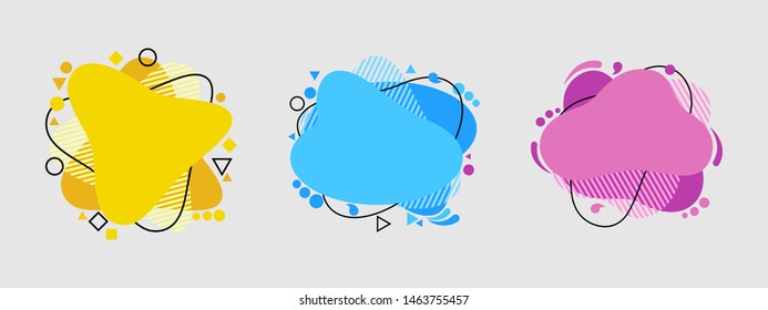 Set of modern abstract vector banners. Liquid color banners. Flat geometric shapes of different colors with black outline. logo, flyer, poster, presentation and advertising.
