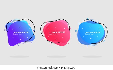 Set of modern abstract vector banners. Liquid color banners. Flat geometric shapes of different colors with black outline.