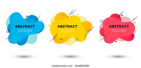 Set of modern abstract vector banners. Liquid color banners. Flat geometric shapes of different colors with black outline.