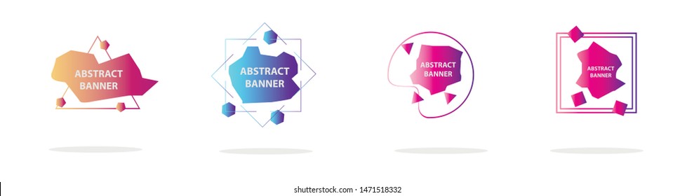 Set of modern abstract vector banners. Multicolor flat geometric shapes. Geometric gradient figures, trendy dynamic elements.