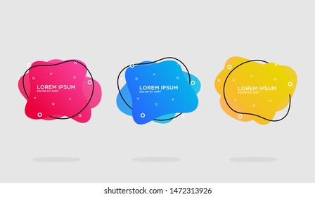Set of modern abstract vector banners. Flat geometric shapes of different colors with black outline in memphis design style. Template ready for use in web or print design.