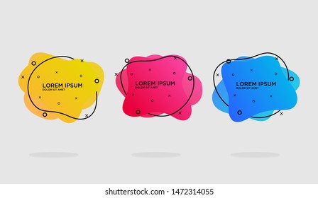 Set of modern abstract vector banners. Flat geometric shapes of different colors with black outline in memphis design style. Template ready for use in web or print design.