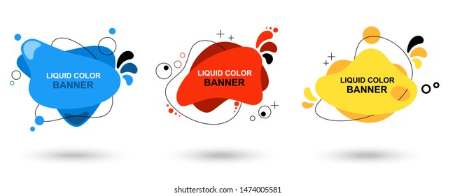 Set of modern abstract vector banners. Liquid color banners. Flat geometric shapes of different colors with black outline. Template for the design of a logo, flyer or presentation - Vector