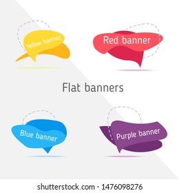 Set of modern abstract vector banners. Flat geometric shapes of different colors with black outline in memphis design style. Template ready for use in web or print design.