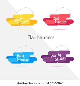 Set of modern abstract vector banners. Flat geometric shapes of different colors with black outline in memphis design style. Template ready for use in web or print design.