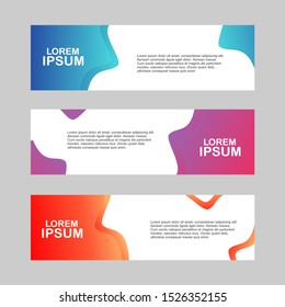 Set of modern abstract vector banners. Flat geometric shapes of different colors with black outline in memphis design style. Template ready for use in web or print design.