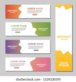 Set of modern abstract vector banners. Flat geometric shapes of different color  for social media post promotion. Background with text space, hand drawn elements. Sale, discount, promo layout template