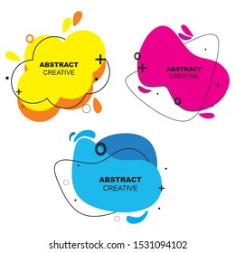 Set of modern abstract vector banners. Flat geometric shapes of different colors with black outline in memphis design style. Template ready for use in web or print design