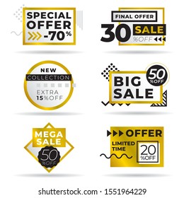 Set of modern abstract vector banners. Discount offer price label, symbol for advertising campaign in retail, sale promo marketing, ad offer on shopping. Template ready for use in web or print design