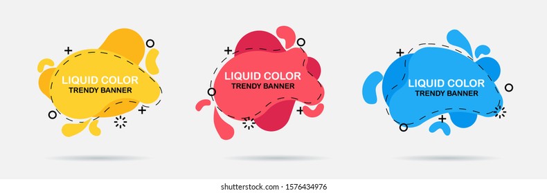 Set of modern abstract vector banners. Flat geometric shapes of different colors with black outline in memphis design style.