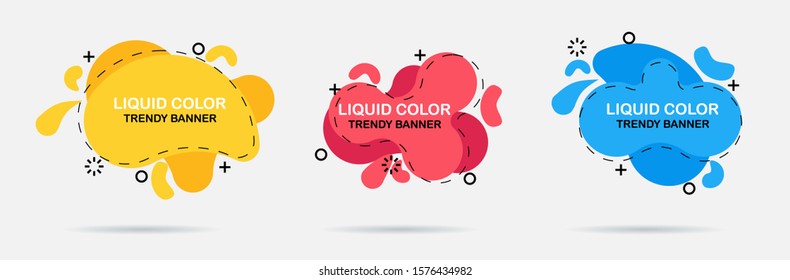 Set of modern abstract vector banners. Flat geometric shapes of different colors with black outline in memphis design style.