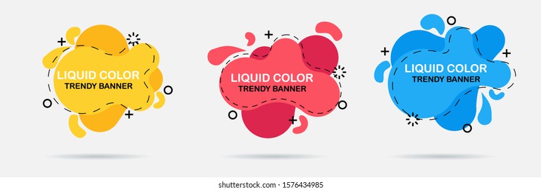 Set of modern abstract vector banners. Flat geometric shapes of different colors with black outline in memphis design style.