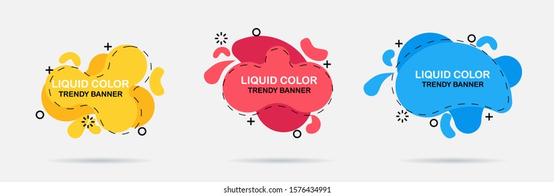 Set of modern abstract vector banners. Flat geometric shapes of different colors with black outline in memphis design style.