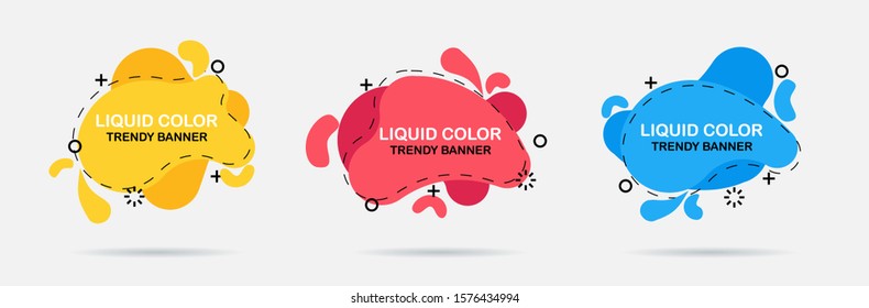 Set of modern abstract vector banners. Flat geometric shapes of different colors with black outline in memphis design style.