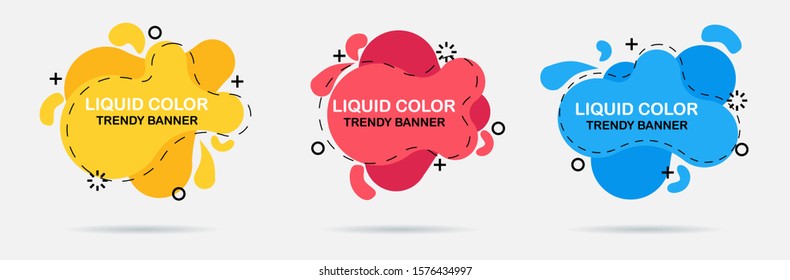 Set of modern abstract vector banners. Flat geometric shapes of different colors with black outline in memphis design style.