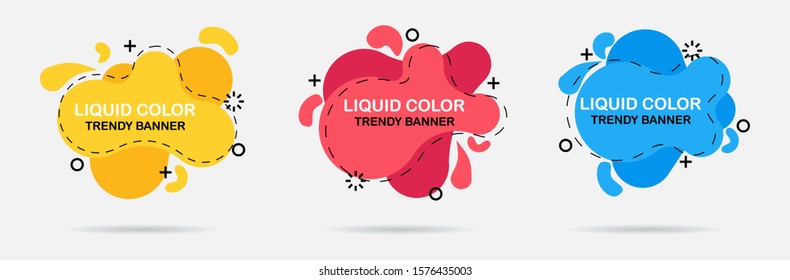 Set of modern abstract vector banners. Flat geometric shapes of different colors with black outline in memphis design style.