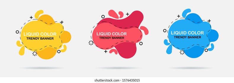 Set of modern abstract vector banners. Flat geometric shapes of different colors with black outline in memphis design style.